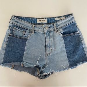 pacsun two tone high rise denim shorts